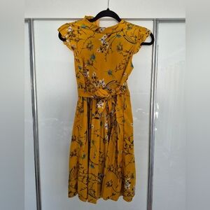 SHEIN Mustard Floral Midi Dress